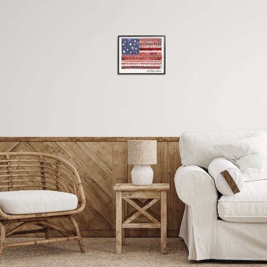 Stupell Industries God Bless America Phrase Macrame Pattern Flag Framed Giclee Art